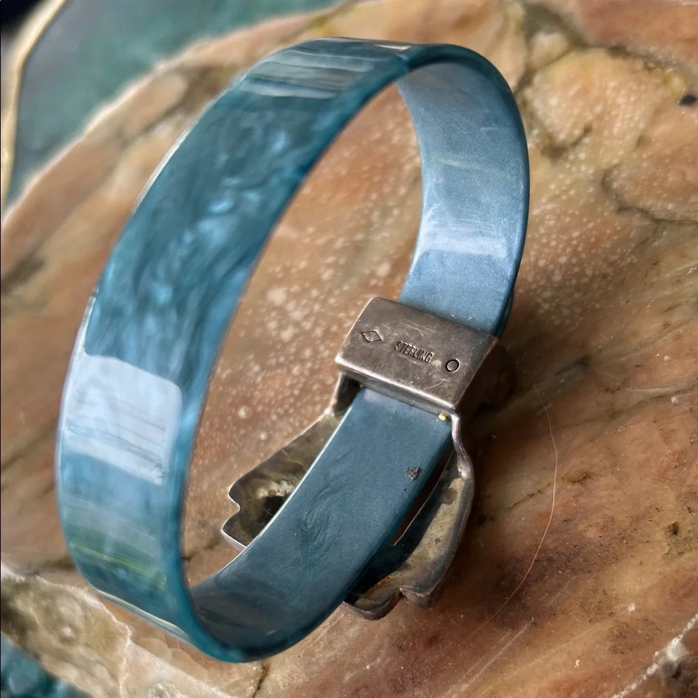 JUDITH JACK Marbleized Blue Belt Bracelet with Sterling Silver Marcasite Buckle